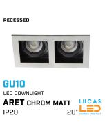 Recessed LED Downlight 2x GU10 - IP20 - Ceiling fitting - ARET - Viewing angle 20° -  Chrom matt body