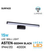 15W LED Light - 4000K - 1150lm - IP44 - wall mounted fitting - ASTEN - Black