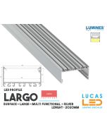 LED Profile • SURFACE • ARCHITECTURAL • SUSPENDED • "LARGO" • SILVER • Aluminium • 2.02 Meters  length • PRO • multi set •