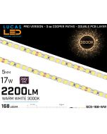 LED Strips Warm White Ultra High Bright • 168LED/m 24V • 17W • 3000K • IP20 • 2200lm • 5mm • PRO Version 3oz Cooper paths-lucasle.ie