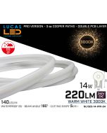 LED Neon Warm White 1023 • 24V • 14W • IP65 • 650lm •10x23mm• Pro Version 3oz Cooper paths • 10 meter Roll • NL1023-14-WW-24