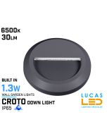 Outdoor LED Wall Light - 1.3W - IP65 - 6500K - 30lm - CROTO Round - lucasled.ie