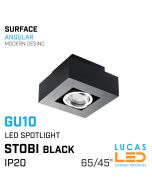 Surface LED Downlight GU10 - IP20 - ceiling fitting light - beam angle 65/45° - STOBI - Angular - White / Black body