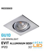 Recessed LED Downlight GU10 - IP20 - Ceiling fitting - EVIT - Viewing angle 30° - Square aluminium body
