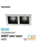 Recessed LED Downlight 2x GU10 - IP20 - Ceiling fitting - ARET - Viewing angle 20° -  Grey body