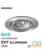 Recessed LED Downlight GU10 - IP20 - Ceiling fitting - EVIT - Viewing angle 30° - Round aluminium body