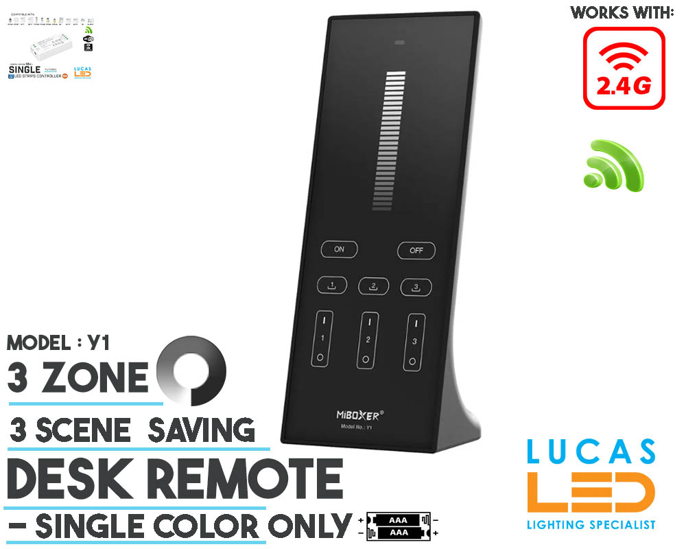 Desk Remote Control • Vertical • Single Color Light • MiBoxer • 3 Scene • 3 Zone • 2.4G RF • Wireless • 30m Range • Y1 • Black Matt body •