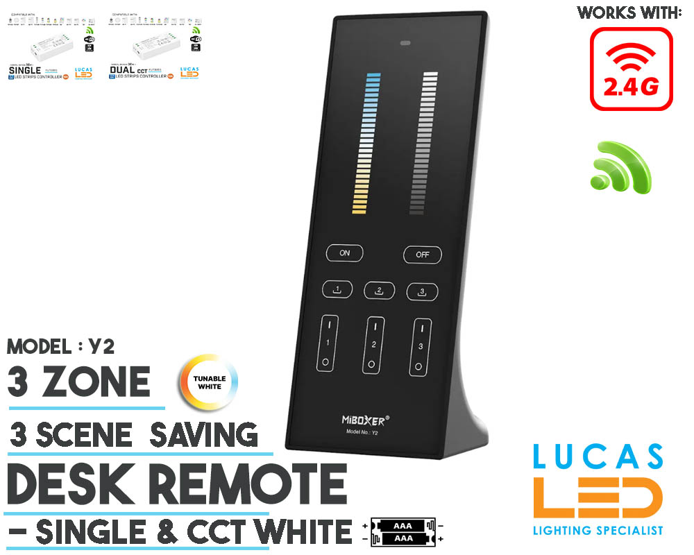 Desk Remote Control • Vertical • Single & Dual White Light • MiBoxer • 3 Scene • 3 Zone • 2.4G RF • Wireless • 30m Range • Y2 • Black Matt body •
