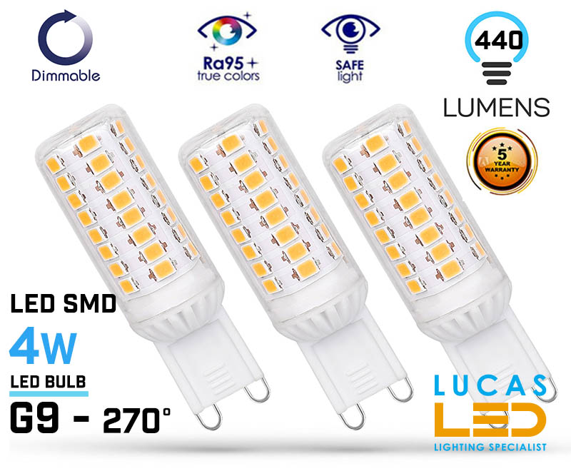 G9 Dimmable LED Capsule Bulb Light - 4W - Beam angle 270° - Led SMD - SET of 3pcs-Cold White