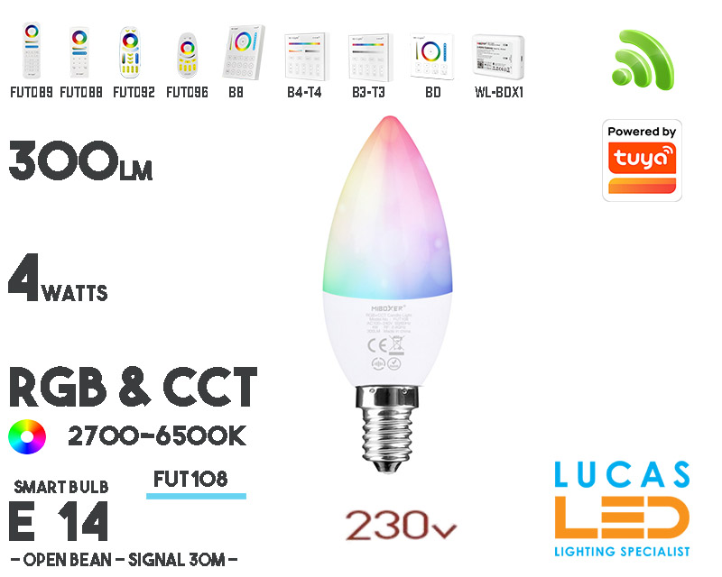 E14 LED Bulb Light • RGB+CCT • 4W • 300LM • WiFi • Smart Lighting System • Wireless • MiBoxer • FUT108 • 230V