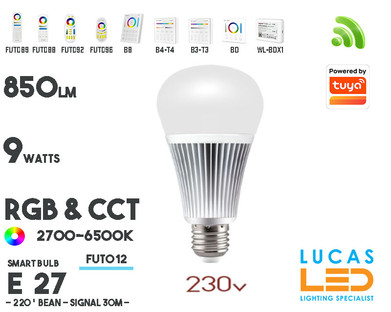 E27 Bulb • RGB + CCT • 9W • 850LM • WiFi • Smart Lighting System • Wireless • MiBoxer • MiLight • FUT012 • 230V