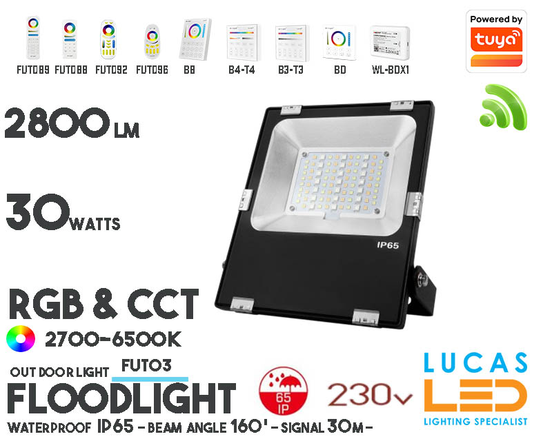 Outdoor LED Flood Lights • RGB + CCT • Premium Bright • High lumen LED Chips • 30W • 2800LM • WiFi • Smart Lightening System • Wireless • Mi-Light • MiBoxer • FUTT03 • 230V
