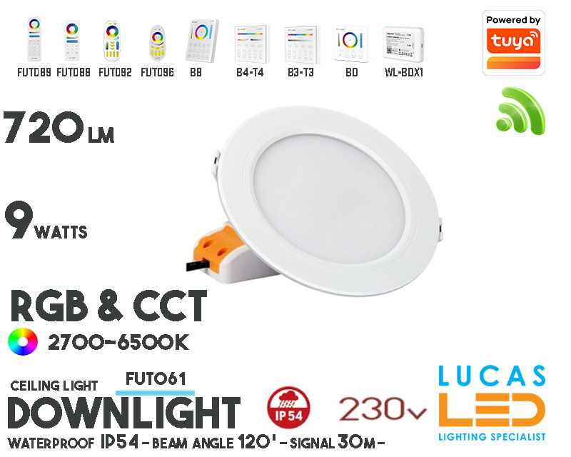 LED Downlight •RGB CCT• 9w • 720lm • wifi • 2.4G • Compatible • Smart • Lighting • System • MultiZone • Wireless • MiBoxer • FUT061 • 230V•