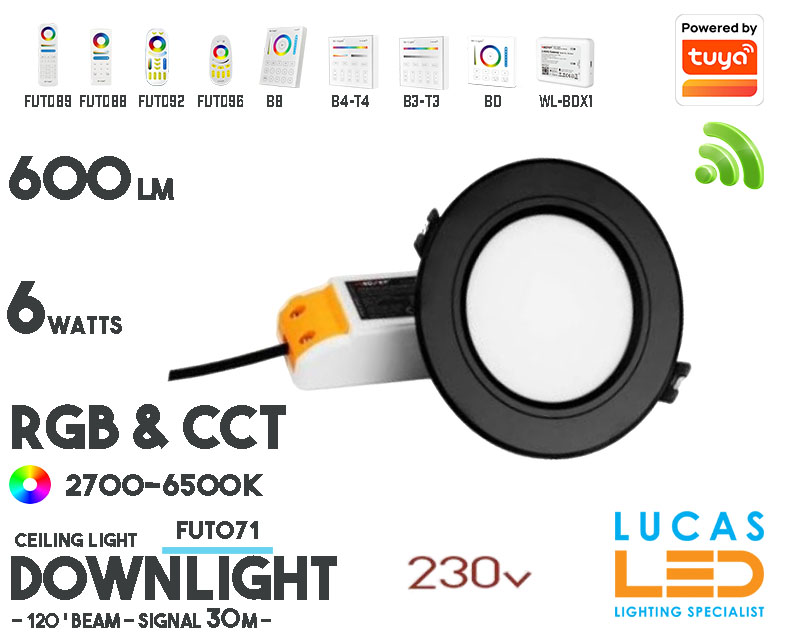 LED Downlight • RGB+CCT • 6W • 550LM • wifi • 2.4G • Compatible • Smart Lighting System • MultiZone • Wireless • MiBoxer • FUT068-B • 230V