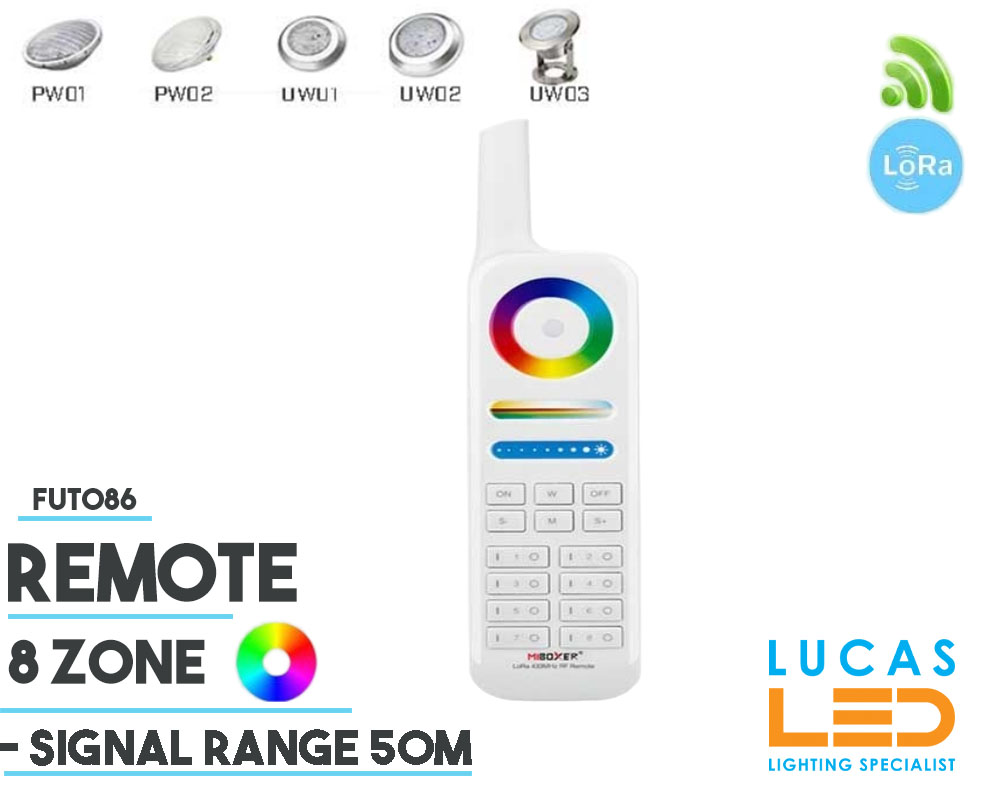 Remote Control • RGB+CCT • LoRa 433 MHz • 8 Zone  • Smart Lighting System • FUT086 • 12V