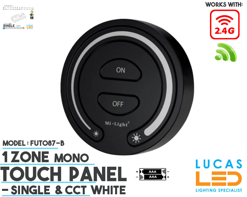 LED Touch Panel Switch • Single LED Strip • MiBoxer • 1 zone • 2.4G • Wireless • Compatible • Smart Lighting System • FUT087-B • Black edition