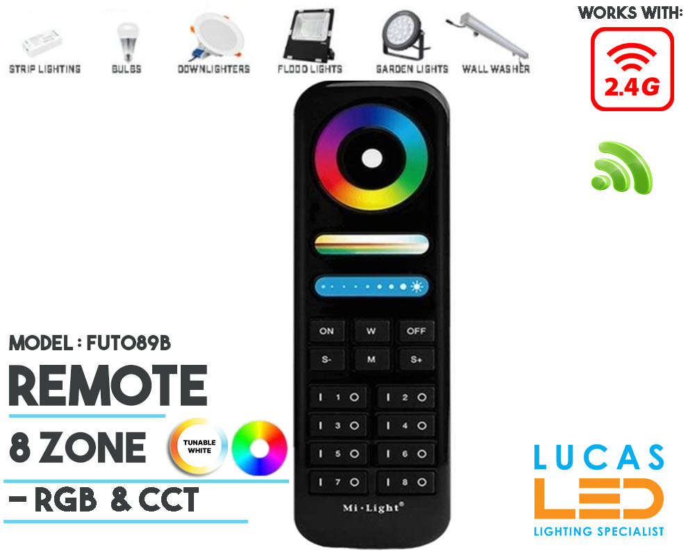 Remote Control • RGB+CCT• MiBoxer • 8 Zone • 2.4G • Wireless • Compatible • Smart System • FUT089B • Black edition