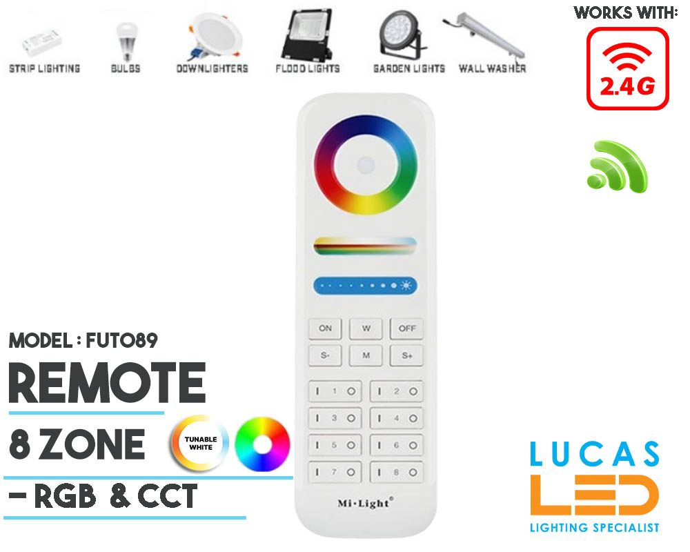 Remote Control • RGB+CCT • MiBoxer • 8 Zone • 2.4G • Wireless • Compatible • Smart System • FUT089 • White edition