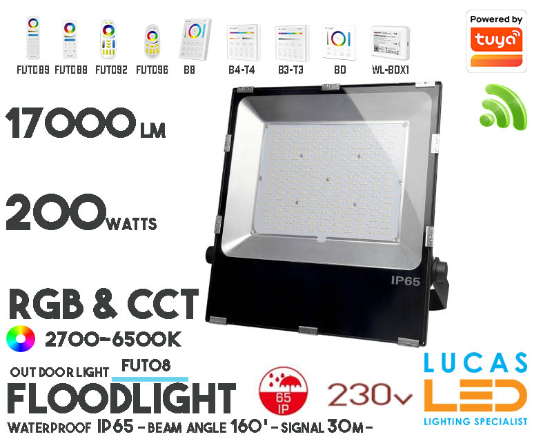 LED Flood Lights • High lumen LED Chips • 200W • RGB + CCT• 17000LM • IP65 • WiFi • 2.4G • Smart Lighting System • Wireless • Mi-Light • MiBoxer • FUTT08  • 2700-6500K • 230V 