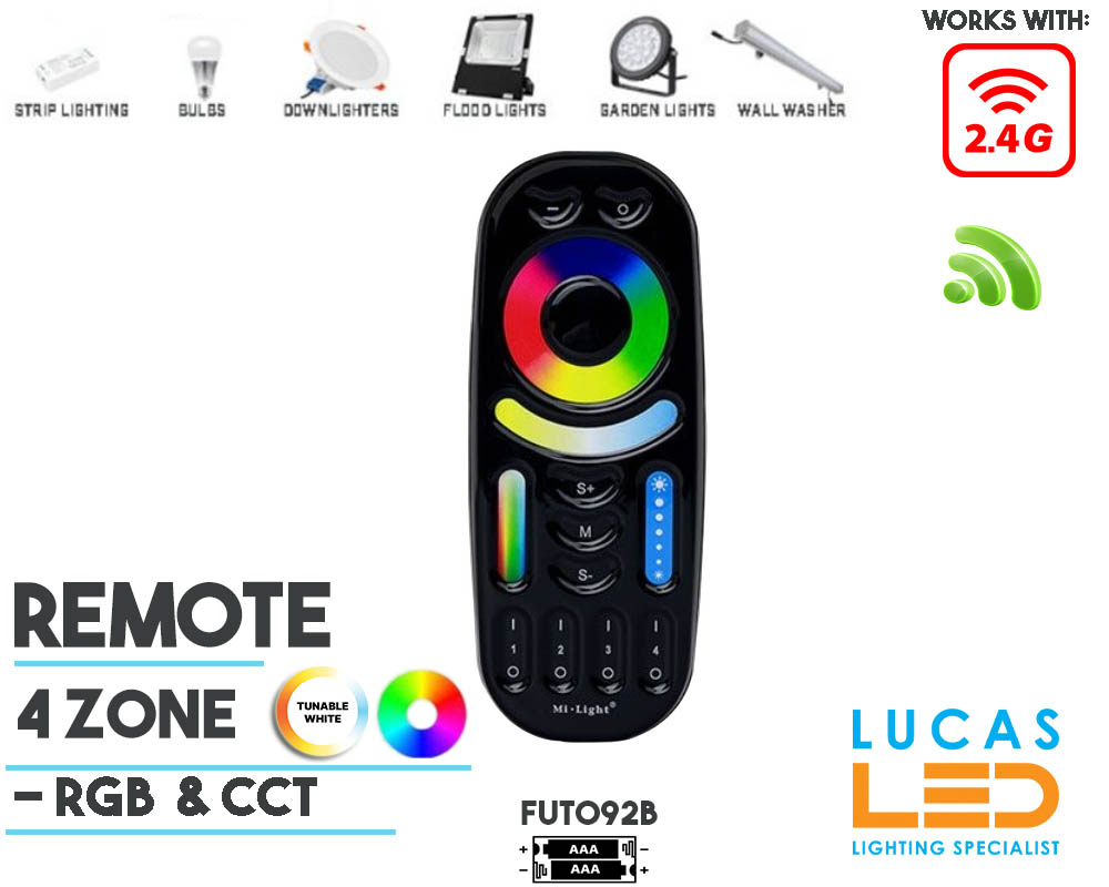 Remote Control • RGB+CCT• MiBoxer • 4 Zone • 2.4G • Wireless • Compatible • Smart System • FUT092B • Black edition