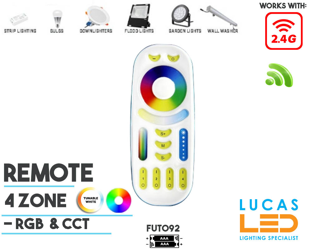 Remote Control • RGB+CCT• MiBoxer • 4 Zone • 2.4G • Wireless • Compatible • Smart System • FUT092 • White edition