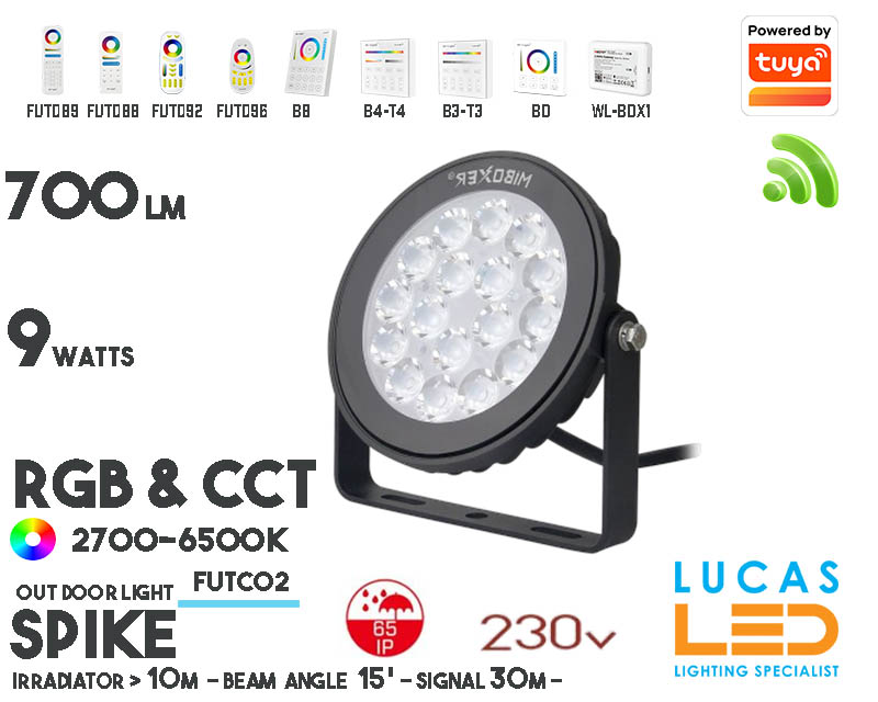 LED Garden Spike •RGB CCT• 9w • 700lm • wifi • 2.4G • Compatible • Smart • Lighting • System • MultiZone • Wireless • MiBoxer • FUTC02 • 230V•