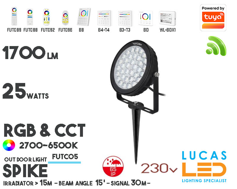 LED Garden Spike • Projector •RGB CCT• 25w • 1700lm • wifi • 2.4G • Compatible • Smart • Lighting • System • MultiZone • Wireless • MiBoxer • FUTC05 • 230V•