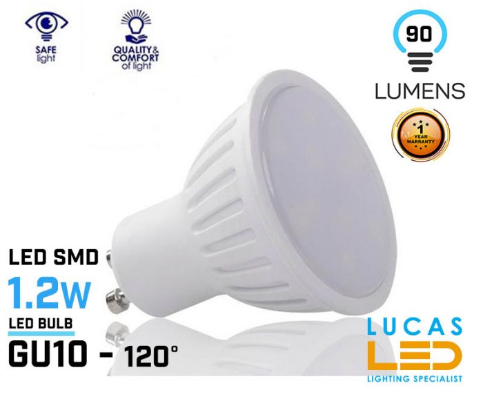 GU10 LED Bulb Light 1.2W - 90lm -  LED SMD - viewing angle 120° -Natural White