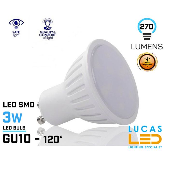 GU10 LED Bulb Light 3W - LED SMD - beam angle 120° -Natural White