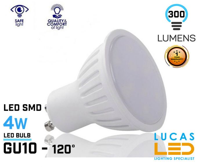 GU10 LED Bulb Light 4W - 4000K Natural White - 300lm - LED SMD -  viewing angle 120° -Natural White