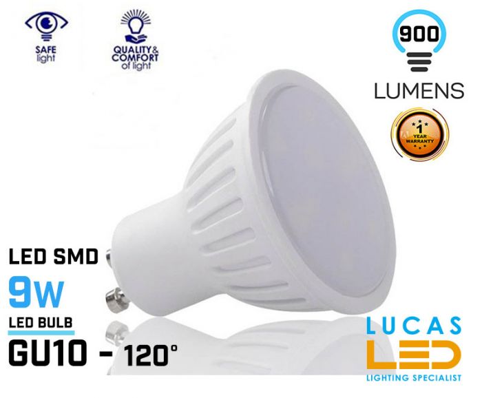 Gu10 LED bulb  9W -  3000K Warm White - 900lm - viewing angle 120° - MAXX Led light