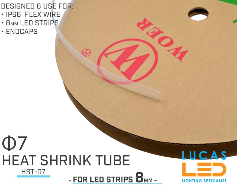 Heat shrink tube Φ7 for 8mm LED strip • Temperature ranges -55℃～125℃ • 1 Meter lenghts •