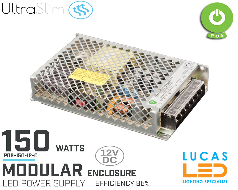 LED Driver Power Supply • 12V • 150 watts • Enclosure • Modular • Metal case • 2 years •  POS Power •