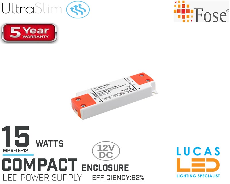 LED Driver Power Supply • 15 watts • 1.25A • 12V for LED Strips • Compact • MPV-15-12