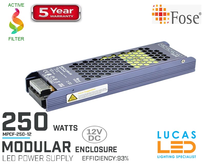 LED Driver Power Supply • 250 watts  • 12V for LED Strips • Modular • MPCF-250-12
