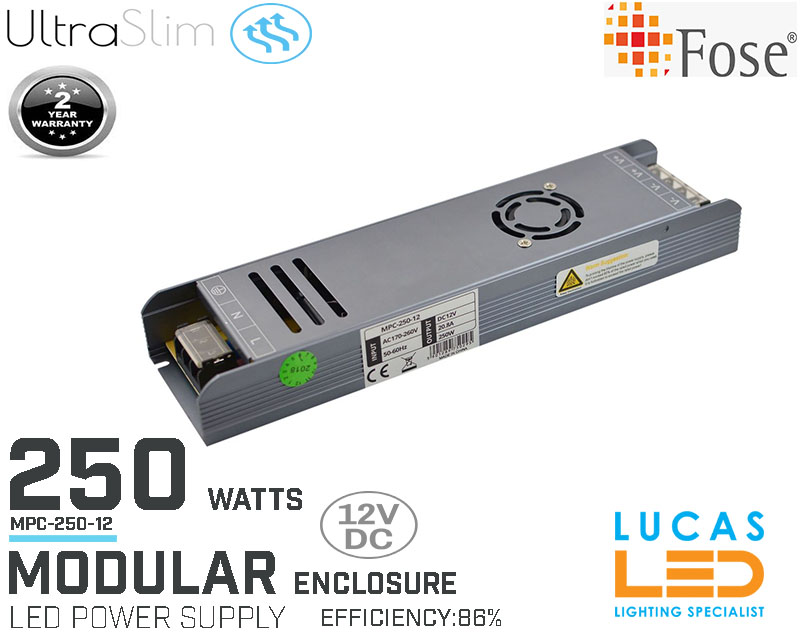 LED Driver Power Supply • 250 watts • 21A • DC 12V  for LED Strips •MPC-250-12