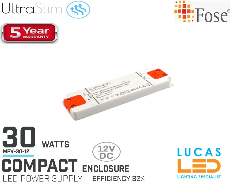 LED Driver Power Supply • 30 watts • 2.5A • 12V for LED Strips • Compact • MPV-30-12