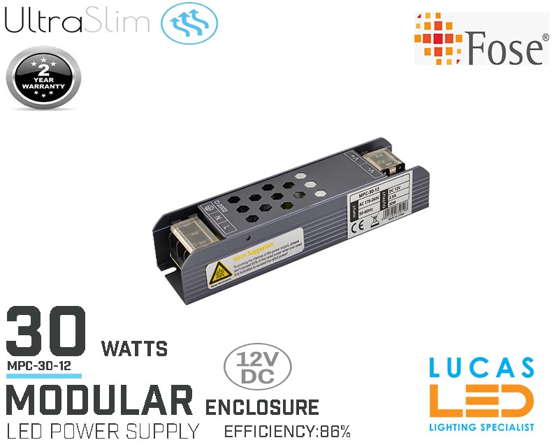 LED Driver Power Supply • 30 watts • 2.5A • DC 12V for LED Strips  • MPC-30-12-2