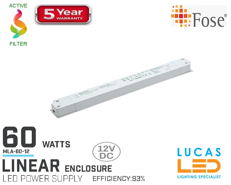 LED Driver Power Supply • 60 watts • 5A • 12V for LED Strips • Linear • MLA-60-12