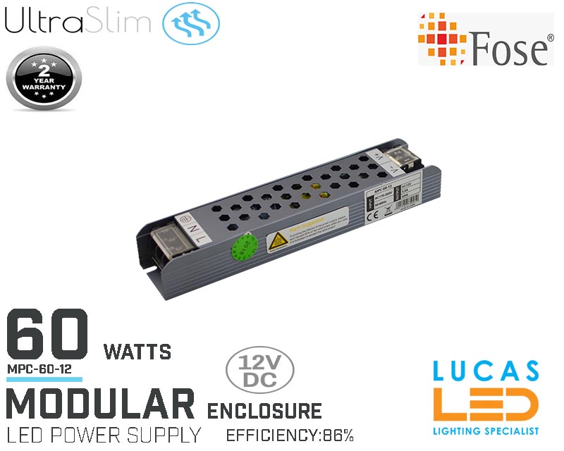 LED Driver Power Supply • 60 watts • 5A • DC 12V for LED Strips  •