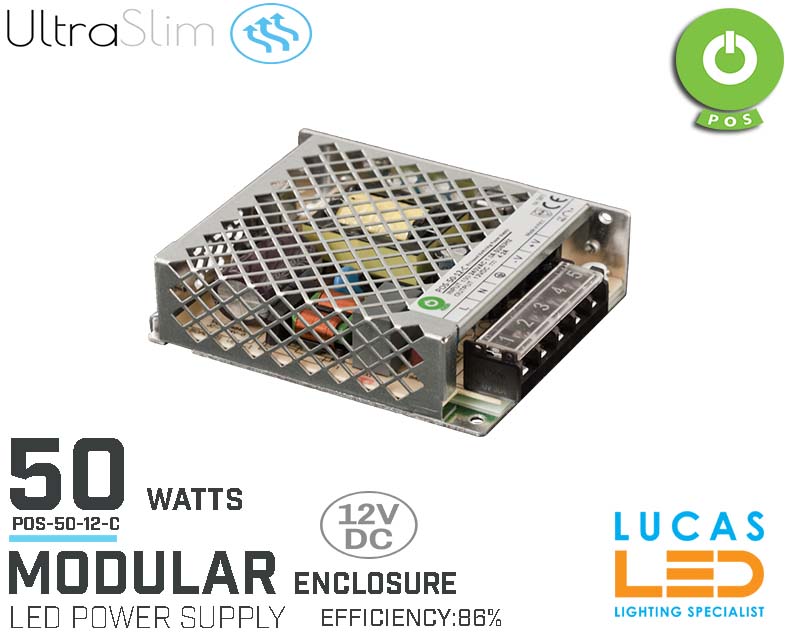 LED Driver Power Supply • 12V • 50 watts • Enclosure • Modular • Metal case • 2 years •  POS Power •
