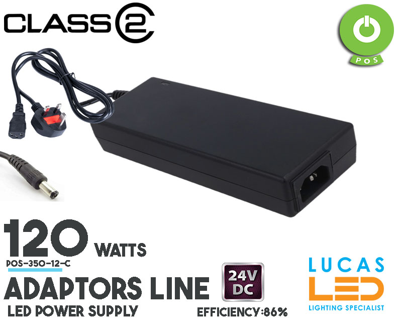 Desktop Power Supply POS • LED Driver • 120 watts • 24V DC • 5A • Class II • DC Adaptor • Compact size • UK PLUG •