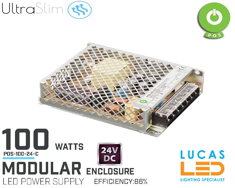 LED Driver Power Supply • 24V • 100 watts • Enclosure • Modular • Metal case • 2 years •  POS Power •