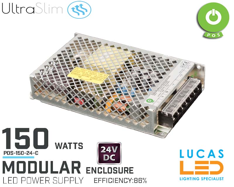 LED Driver Power Supply • 24V • 150 watts • Enclosure • Modular • Metal case • 2 years •  POS Power •