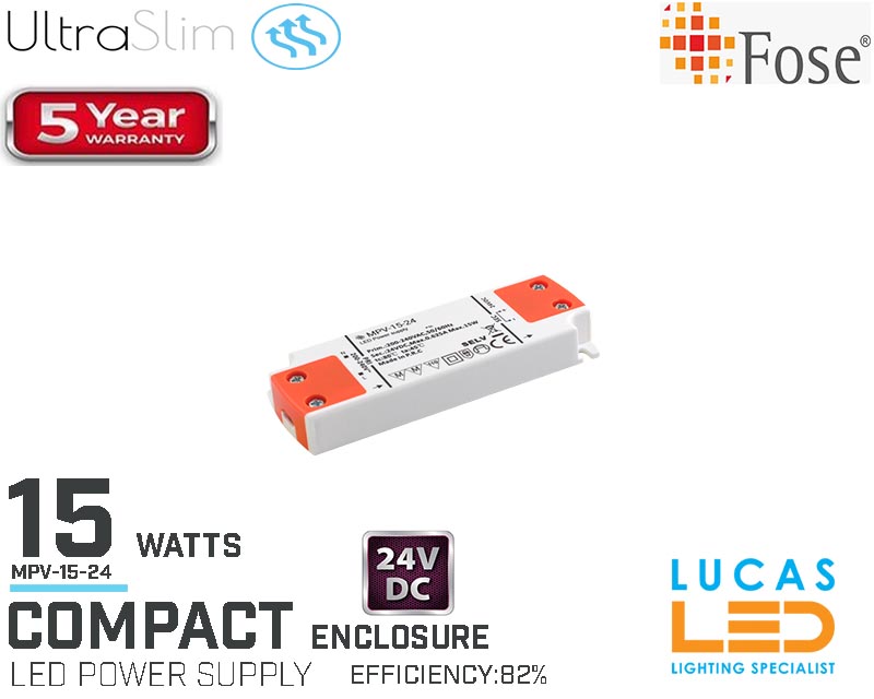 LED Driver Power Supply • 15 watts • 24V for LED Strips • Compact • MPV-15-24
