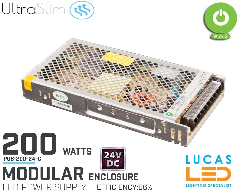 LED Driver Power Supply • 24V • 200 watts • Enclosure • Modular • Metal case • 2 years •  POS Power •