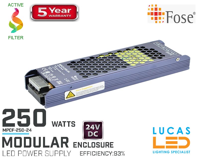 LED Driver Power Supply • 250 watts  • 24V for LED Strips • Modular • MPCF-250-24
