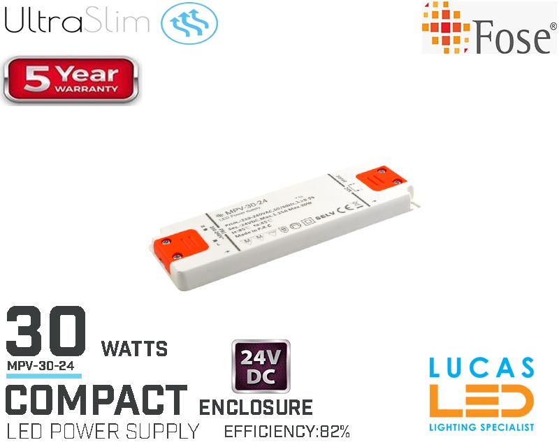 LED Driver Power Supply • 30 watts • 2.5A • 24V for LED Strips • Compact • MPV-30-24
