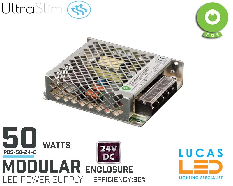LED Driver Power Supply • 24V • 50 watts • Enclosure • Modular • Metal case • 2 years •  POS Power •