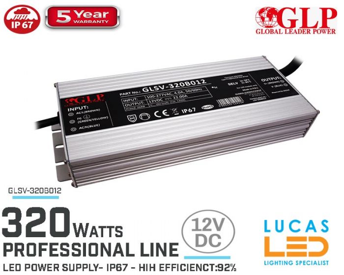 LED Driver Power Supply • 12V • 320 watts • IP67 • Waterproof • Metal case • 5 year • PRO Line • GLP-GLSV •